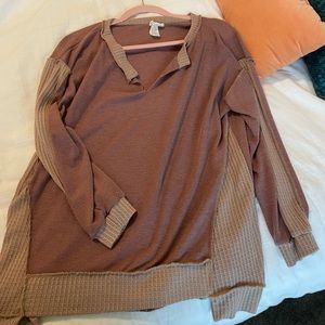 mauve waffle v-neck oversized sweater